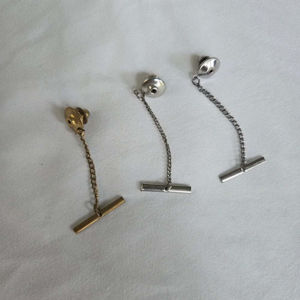 VTG Tie Tack Set 3‎ Mens Gold Silver T Bar Formal Wedding Dapper Retro Unbranded